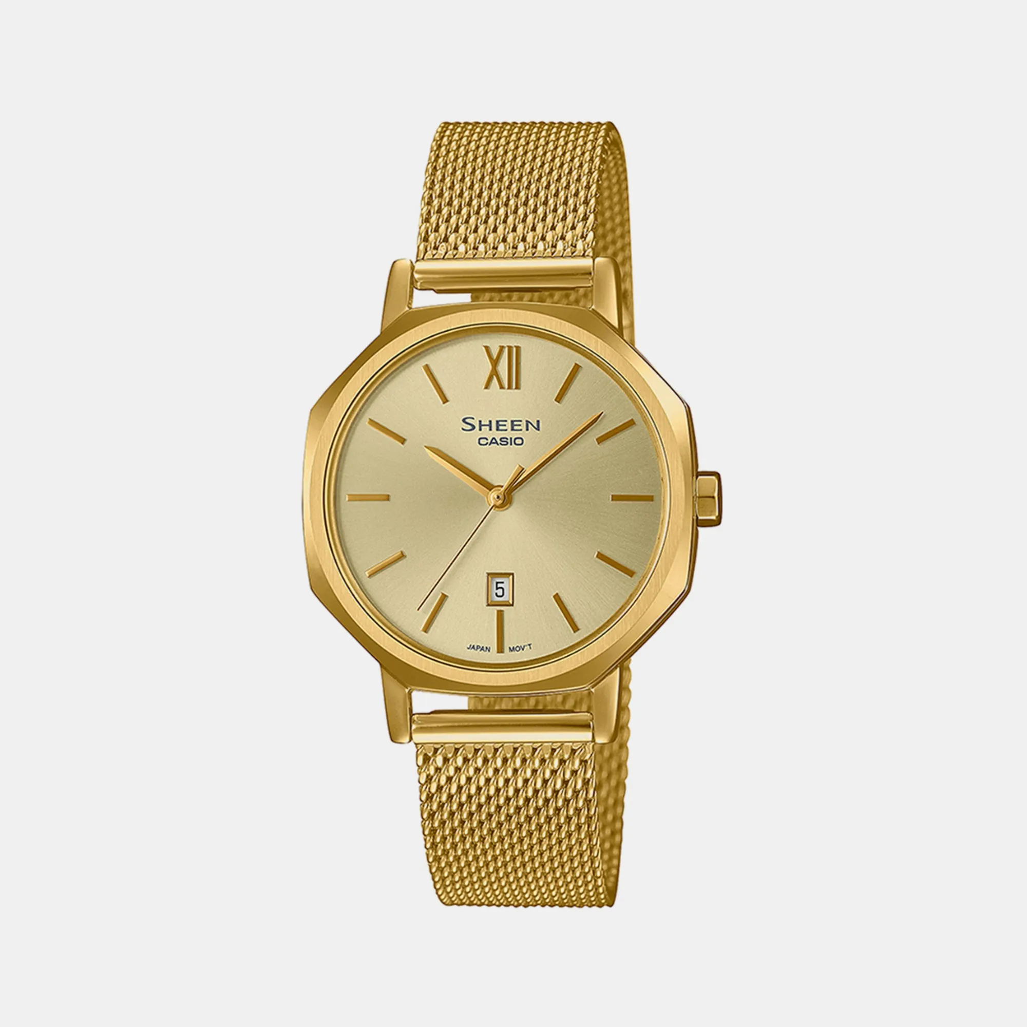 Women's Gold Analog Stainless Steel Mesh Band Watch SH289
